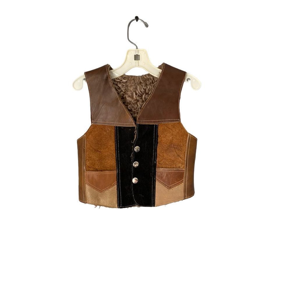 Vintage kids brown leather suede Sherpa lined snap front panel size 2/3T